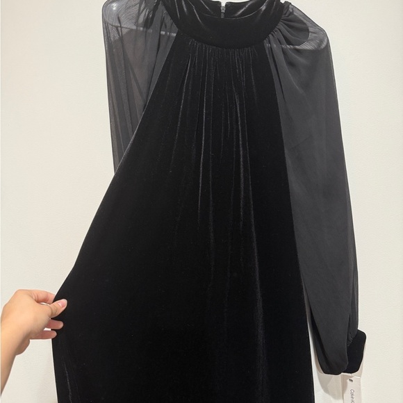 New Calvin Klein Velour Velvet Black Puff Sleeve Knee Dress 18W Whimsygoth Holid - Picture 6 of 11